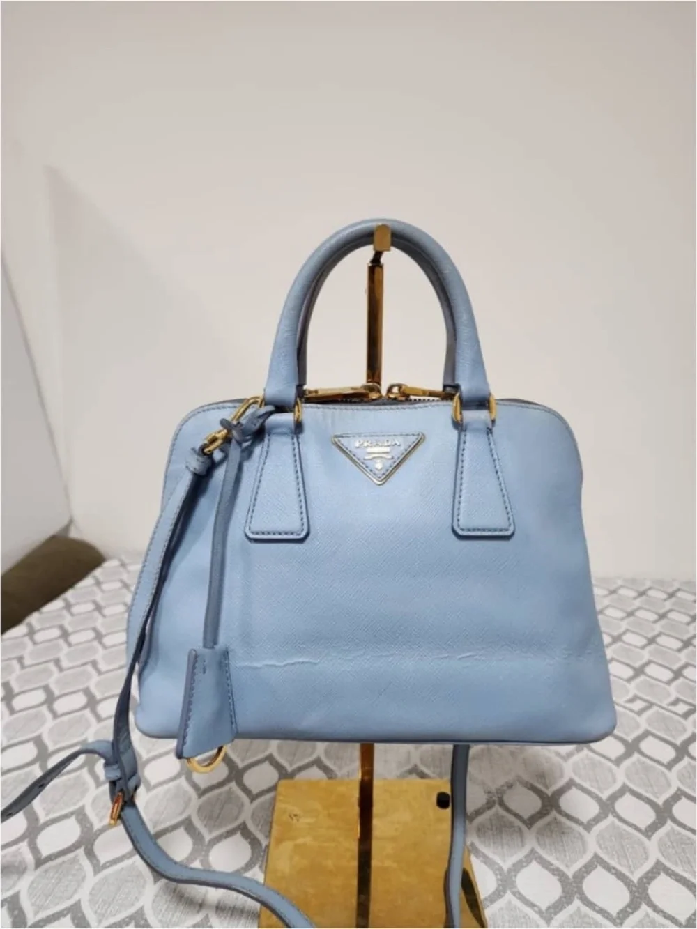 Authentic PRADA Saffiano Lux Small Promenade Tote Bag Blue